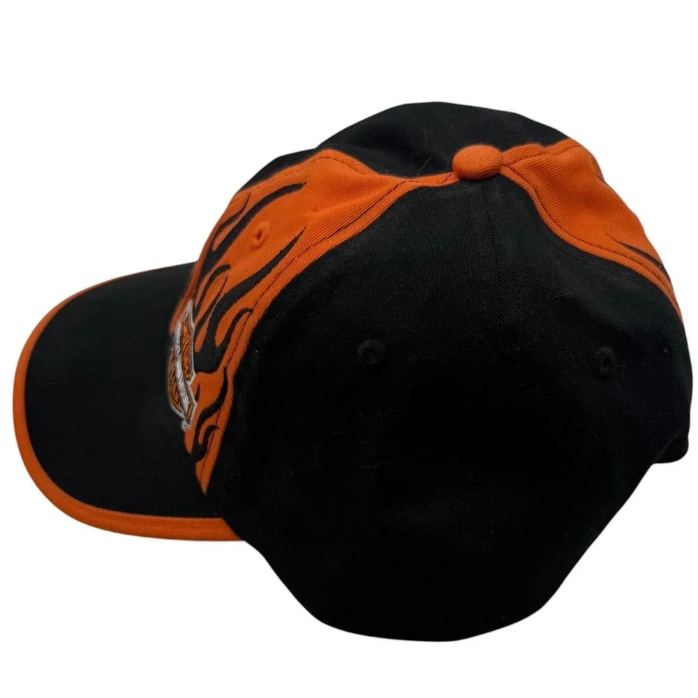 Harley-Davidson Flames Baseball Cap Black Orange Embroidered‎ Logo Hat RN0103819